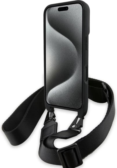 Mbështjellës BMW M Edition Carbon Stripe & Strap për iPhone 16 Plus, i zi