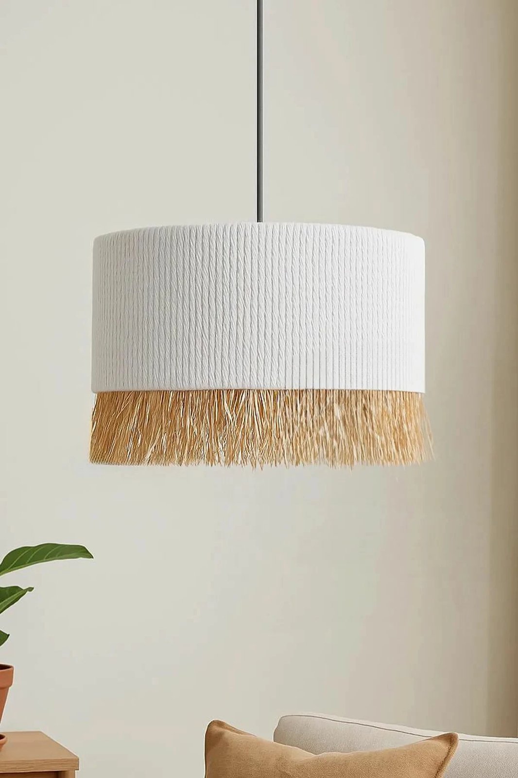 Llambë tavani Opviq, trup plastik, kapak makrame, e bardhë, BK090