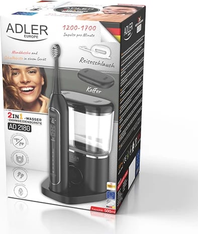 Furçë dhëmbësh sonike me irigator 2-në-1, Adler AD 2180, depozitë 500 ml, USB-C, e zezë