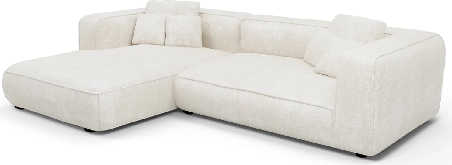 Divan qoshe (majtas) 3-vendësh GRACE FH3280.02L, pëlhurë e bardhë, 252x105-160x70-90H cm