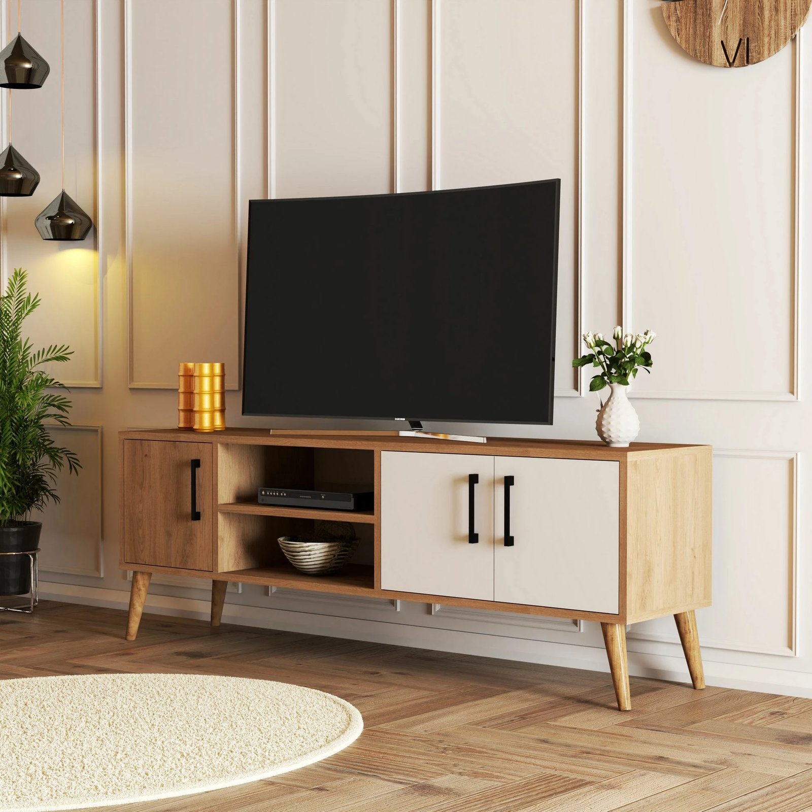 Komodë TV Exxen, ngjyrë lis dhe e bardhë, 150x52x34 cm Komodë TV Exxen, ngjyrë lis dhe e bardhë, 150x52x34 cm