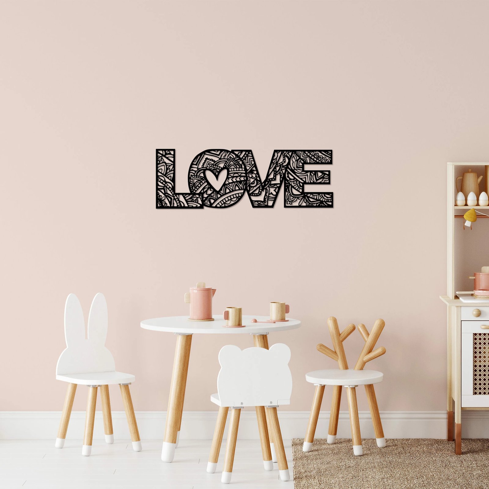 Aksesor dekorativ metalik për mur, Wallity, Love 5, ngjyrë e zezë, 23x70cm