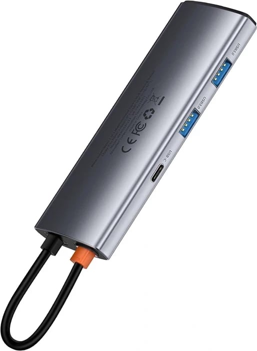 Hub Baseus 7-në-1, USB-C në 2x USB 3.0 + HDMI + USB-C PD, Gri