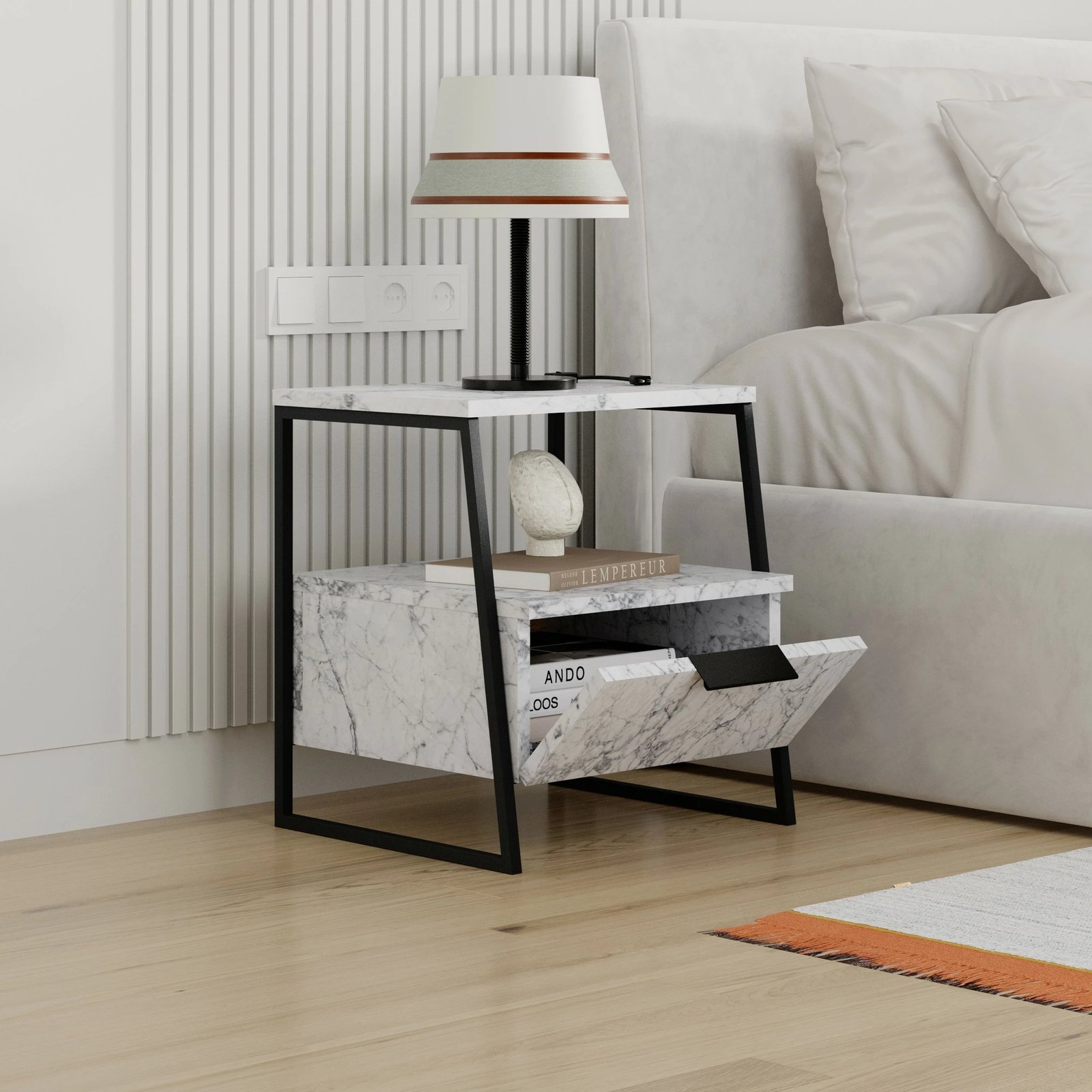 Komodinë nate Skye Decor, ngjyrë Carrara Marble