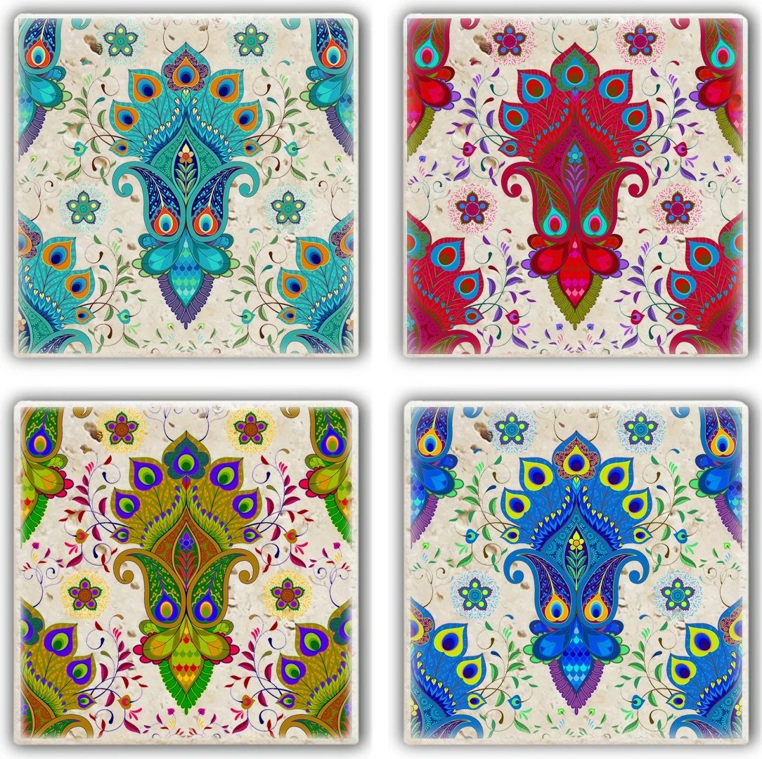 Set katër copë mbrojtëse gotash prej guri natyral, shumëngjyrëshe, Hermia, TBA7436502615641