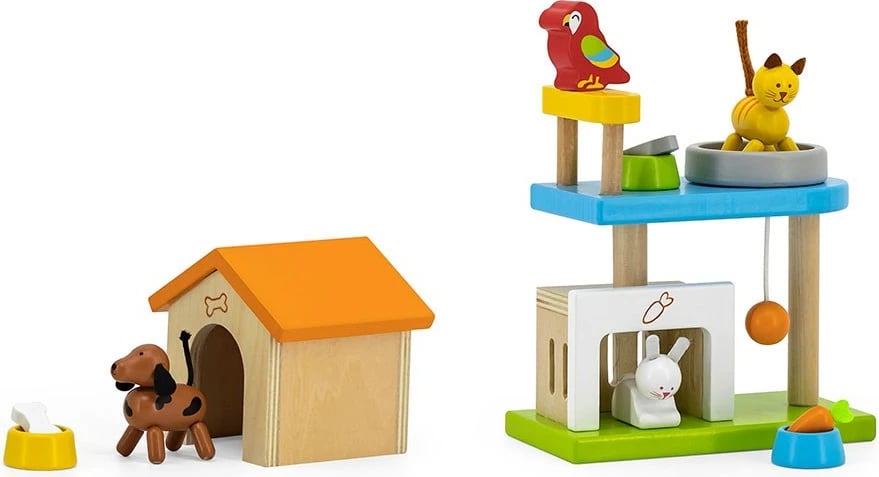 Set lodrash druri, Viga Animals, 4 kafshë shtëpiake me aksesorë, fagu, 36+ muaj, shumëngjyrësh