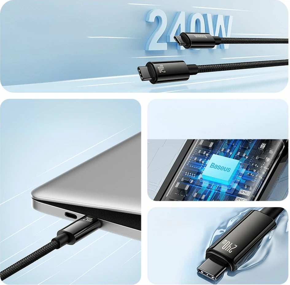 Kabllo USB-C në USB-C Baseus Tungsten Gold CAWJ040101, 3m, 240W, e zezë