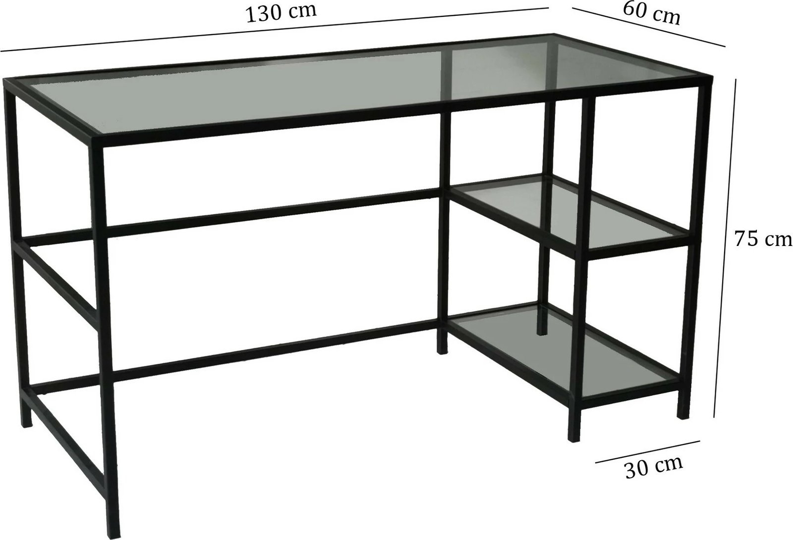 Tavolinë pune moderne, xham i temperuar, kornizë metalike, ngjyrë e zezë, 130x60cm, M101