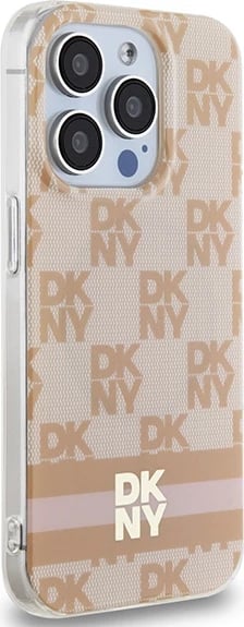 Mbështjellës DKNY IML Checkered Mono Pattern & Printed Stripes MagSafe për iPhone 15 Pro, rozë