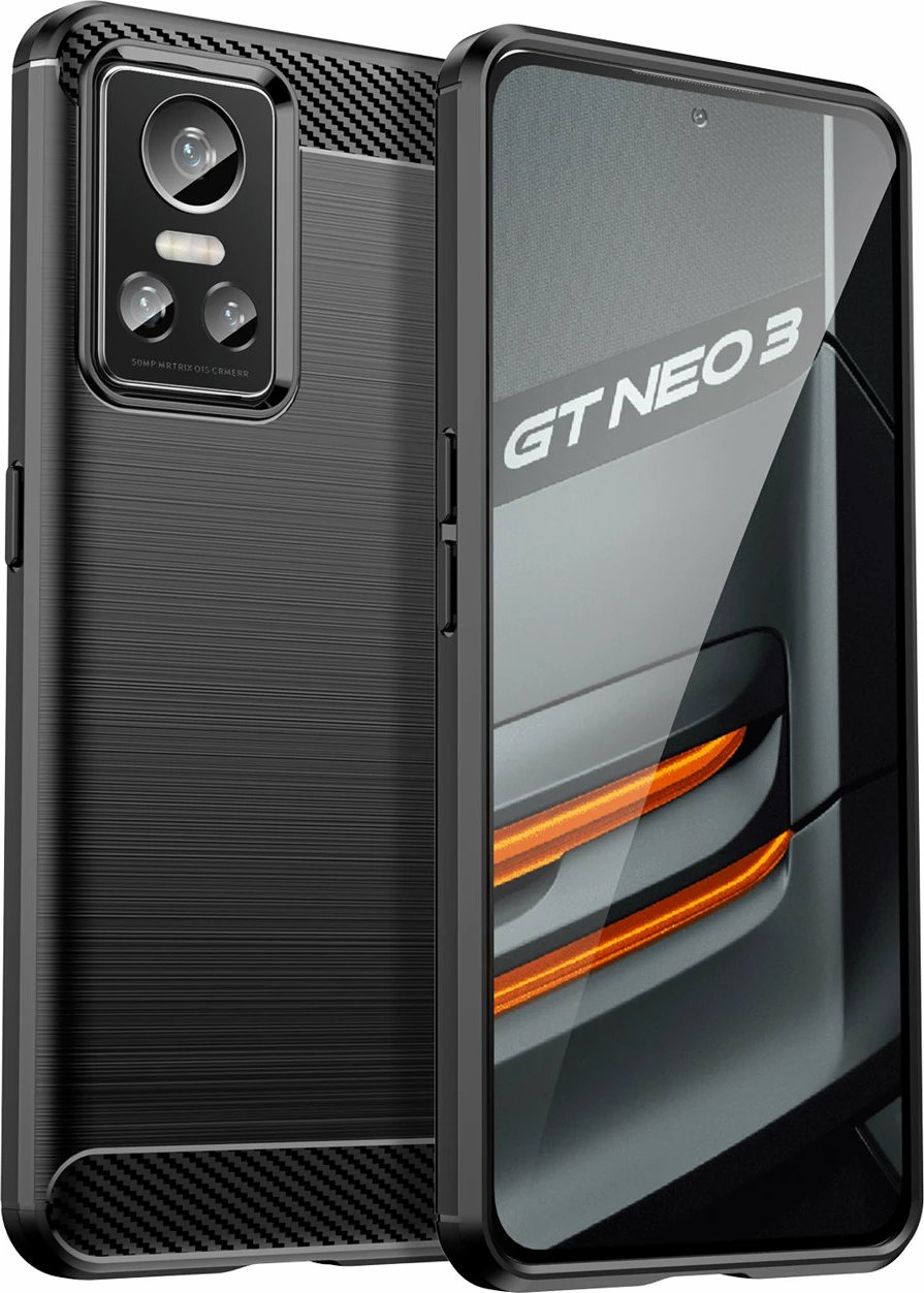 Mbështjellës Hurtel Carbon Case për Realme GT Neo 3, TPU, i zi