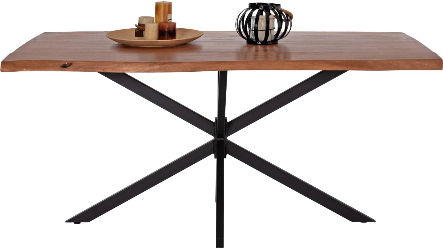 Tavolinë MONTANA FH11882, bazë metali e zezë me sipërfaqe druri akacie 160x90x74,5 cm