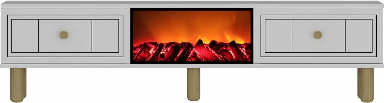 Komodë TV Skye Decor, Dario Bohem me oxhak dekorativ, e bardhë