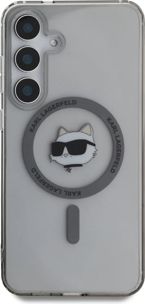 Mbështjellës Karl Lagerfeld Button Choupette Head Printed Logo MagSafe për Samsung Galaxy S25, i zi
