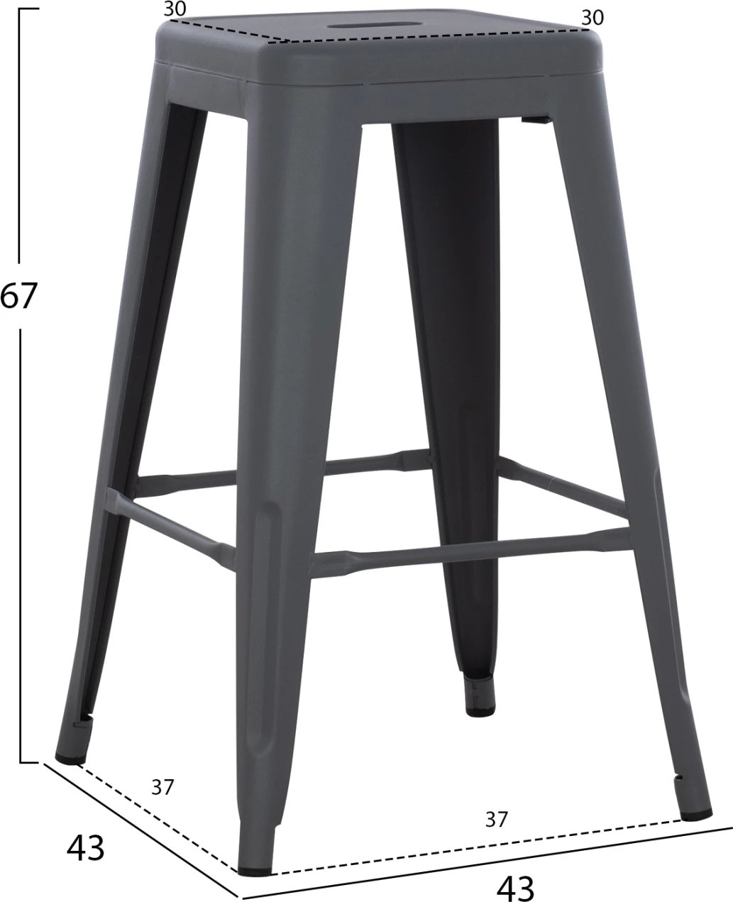 Karrige për bar mesatare MELITA-PRO FH8573.50 metalike ngjyrë gri 43x43x67 cm