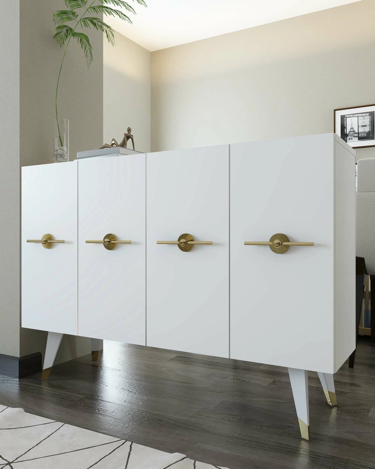 Konsolë Skye Decor, e bardhë, e artë, 8169KM-32