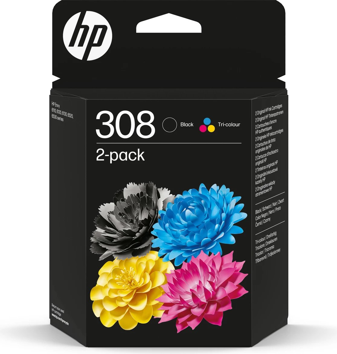 Kartush boje, HP, 308 / 6L6S6UE, black + tri-colour (BK, C, M, Y), paketë dyshe