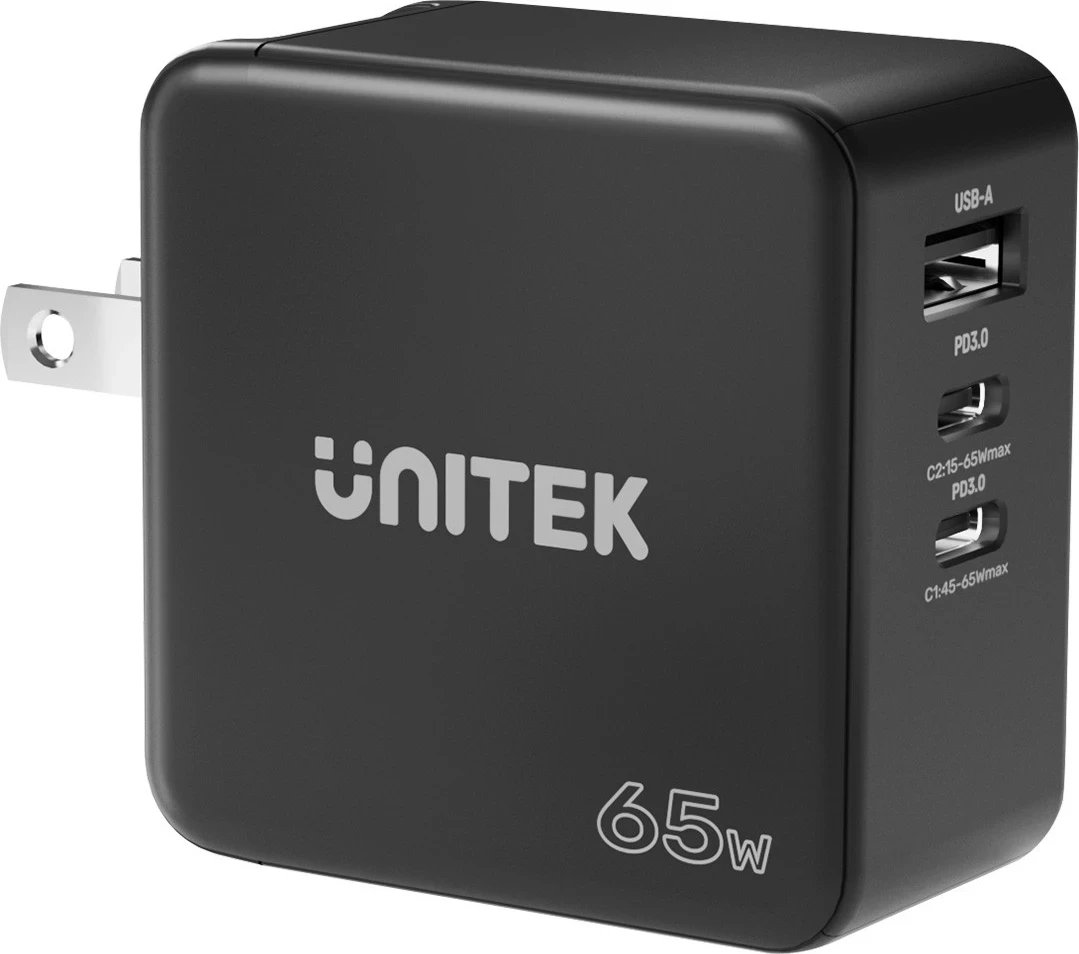 Karikues udhëtimi, Unitek GaN, PD 65W, me 3 porta, i zi Karikues udhëtimi, Unitek GaN, PD 65W, me 3 porta, i zi