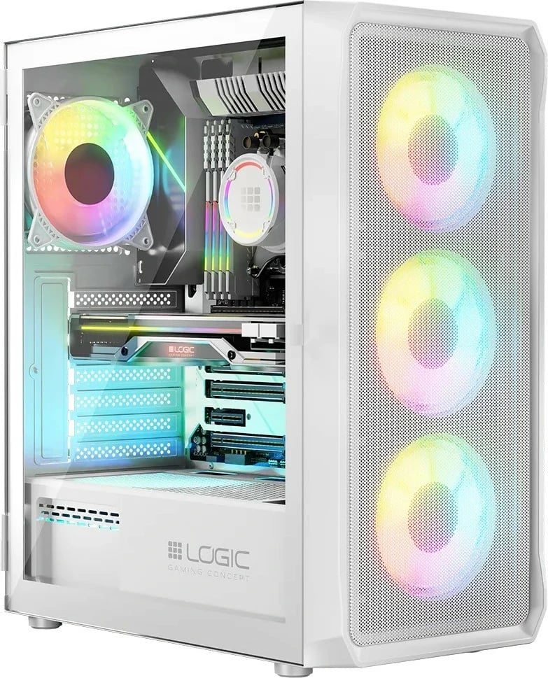 Kasë PC Logic Concept Portos ARGB Midi Tower, ATX/Micro ATX, x4 ARGB, panel anësor xham i kalitur, USB 3.0, White