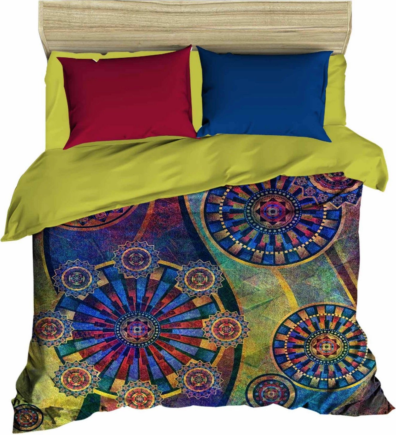 Set mbulesë për jorgan king size, L'essentiel, 401, ngjyrë kaltër e errët, bordo, e verdhë