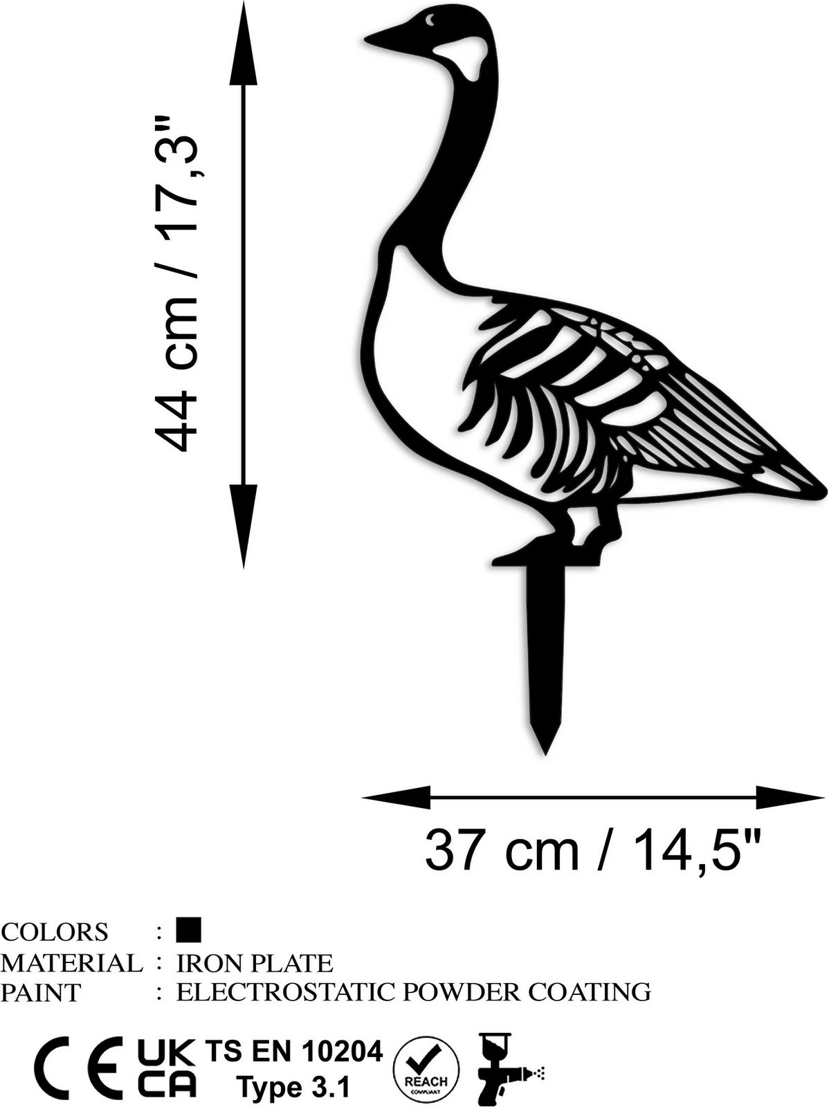 Objekt dekorativ për kopsht, dizajn Aberto, patë, e zezë, 60x37cm