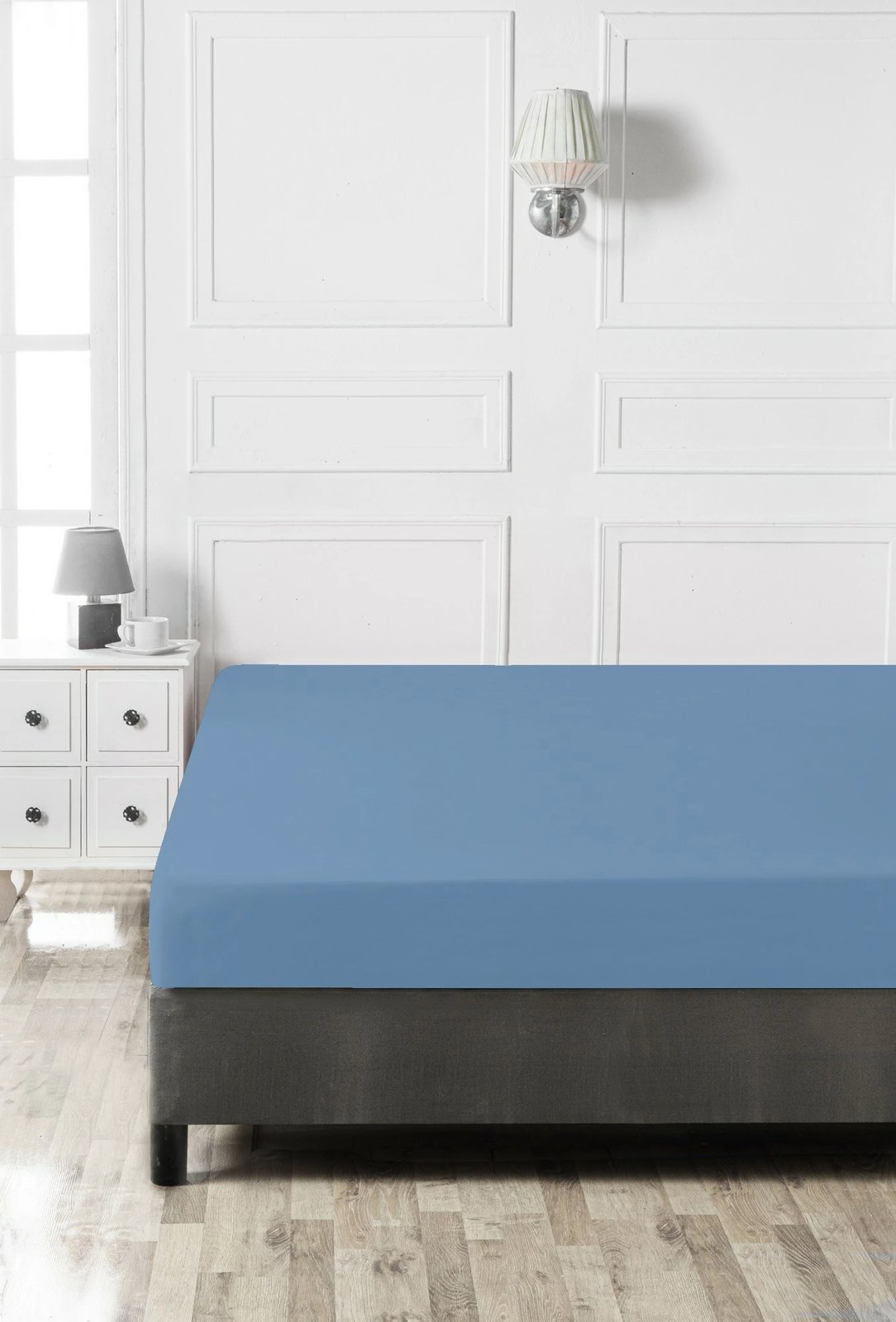 Çarçaf i shtrënguar për krevat dopio i vogël, ngjyrë kaltër, L'essentiel