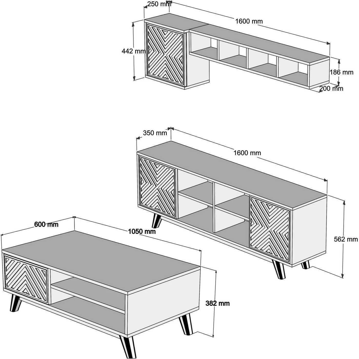 Set mobiljesh për dhomë dite, ngjyrë arre, Hanah Home, Inci