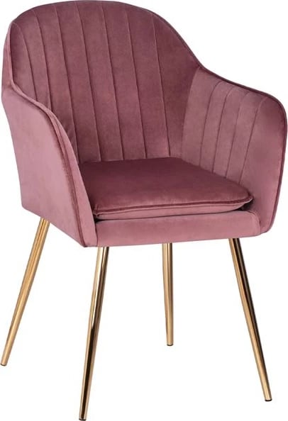 Karrige kadife SAWYER FH8523.02, ngjyrë rozë e pluhurosur, këmbë të arta, 55x60x83 cm, set prej 2 copë