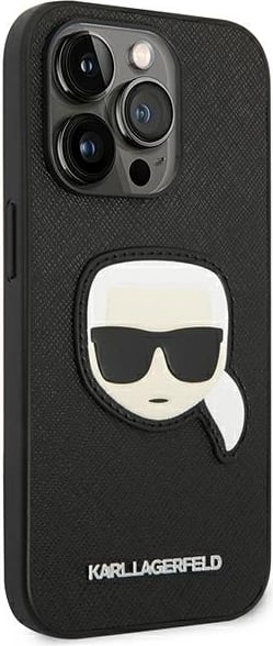 Mbështjellës Karl Lagerfeld KLHCP14LSAPKHK për iPhone 14 Pro 6.1", Saffiano Karl's Head Patch, i zi