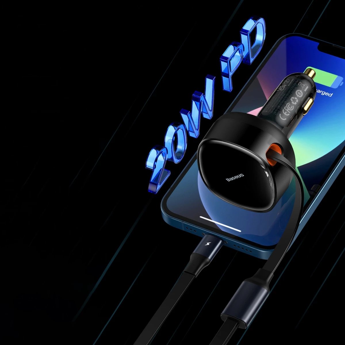 Karikues veture Baseus Enjoyment 2in1, 30W, me kabllo USB-C dhe Lightning, i zi