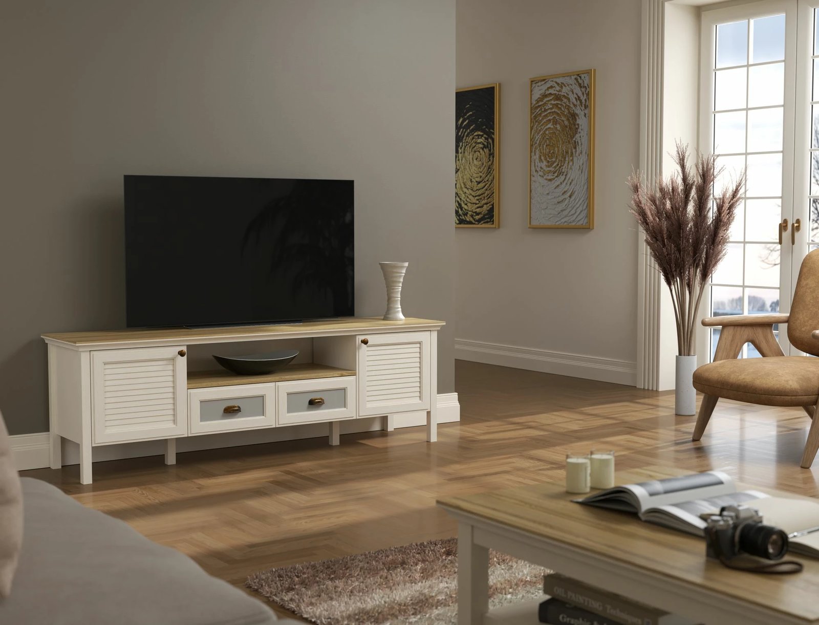 Komodë TV Skye Decor, krem, lis, gri, FRN-21011