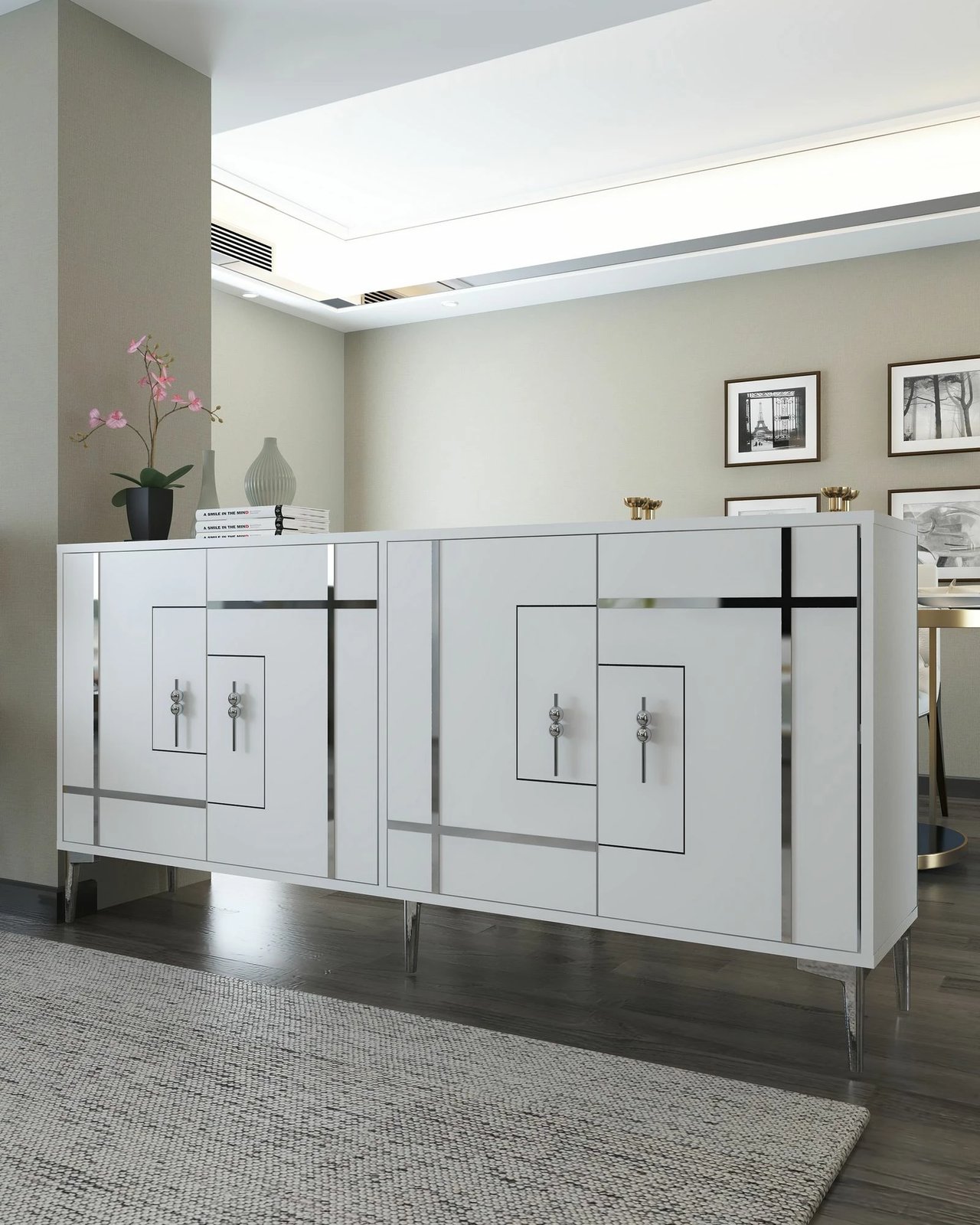 Konsol Skye Decor, e bardhë, argjend