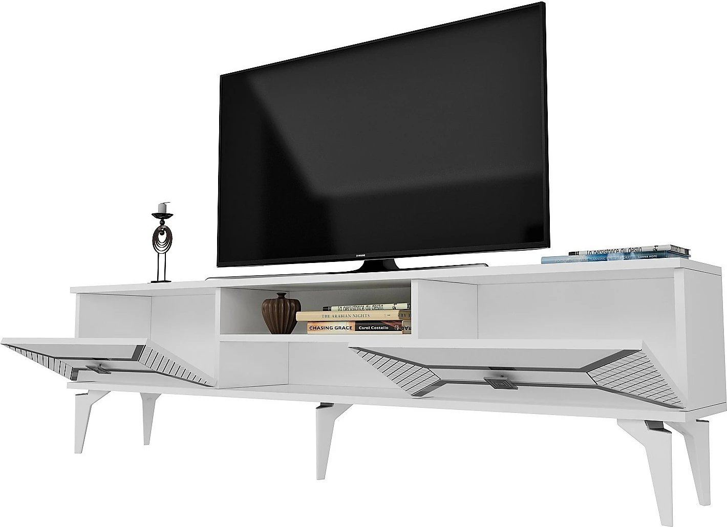 Komodë TV Hanah Home, Yumedi, e bardhë, argjend