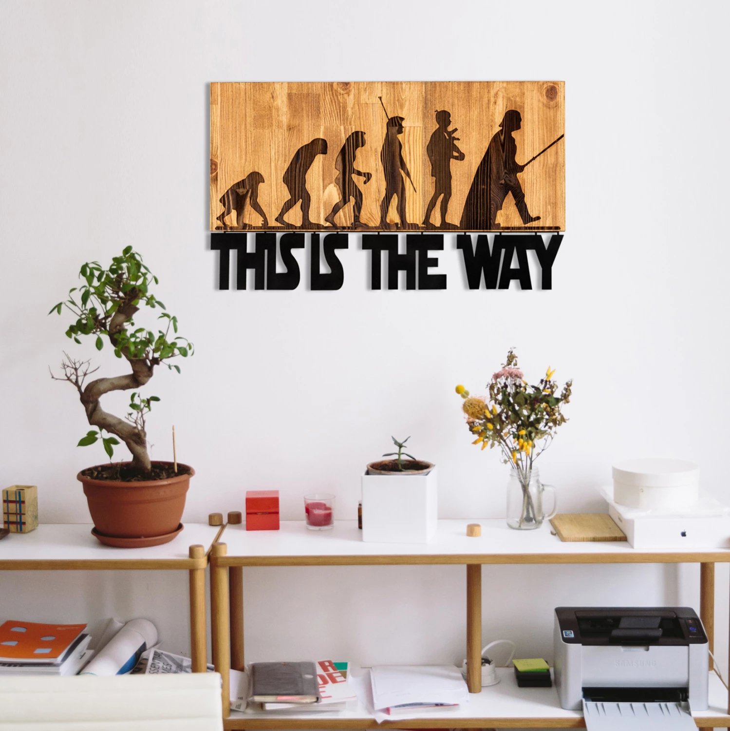 Dekor muri prej metali e druri, ngjyrë e zezë, 58x3x37cm, THIS IS THE WAY