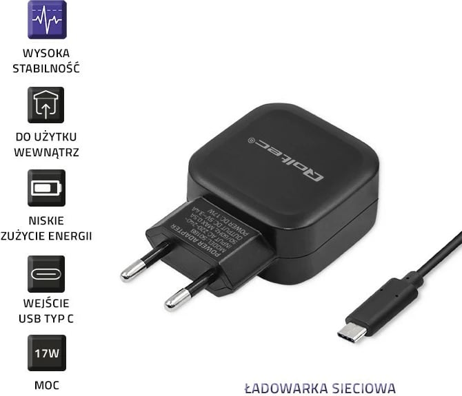 Karikues muri Qoltec 50188, 17W, 2xUSB + kabllo USB Type-C, i zi