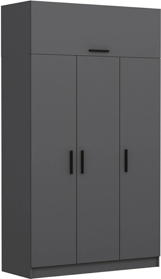 Dollap garderobe Skye Decor, 3 kapakë, 2 sirtarë, anthracite, 255cm