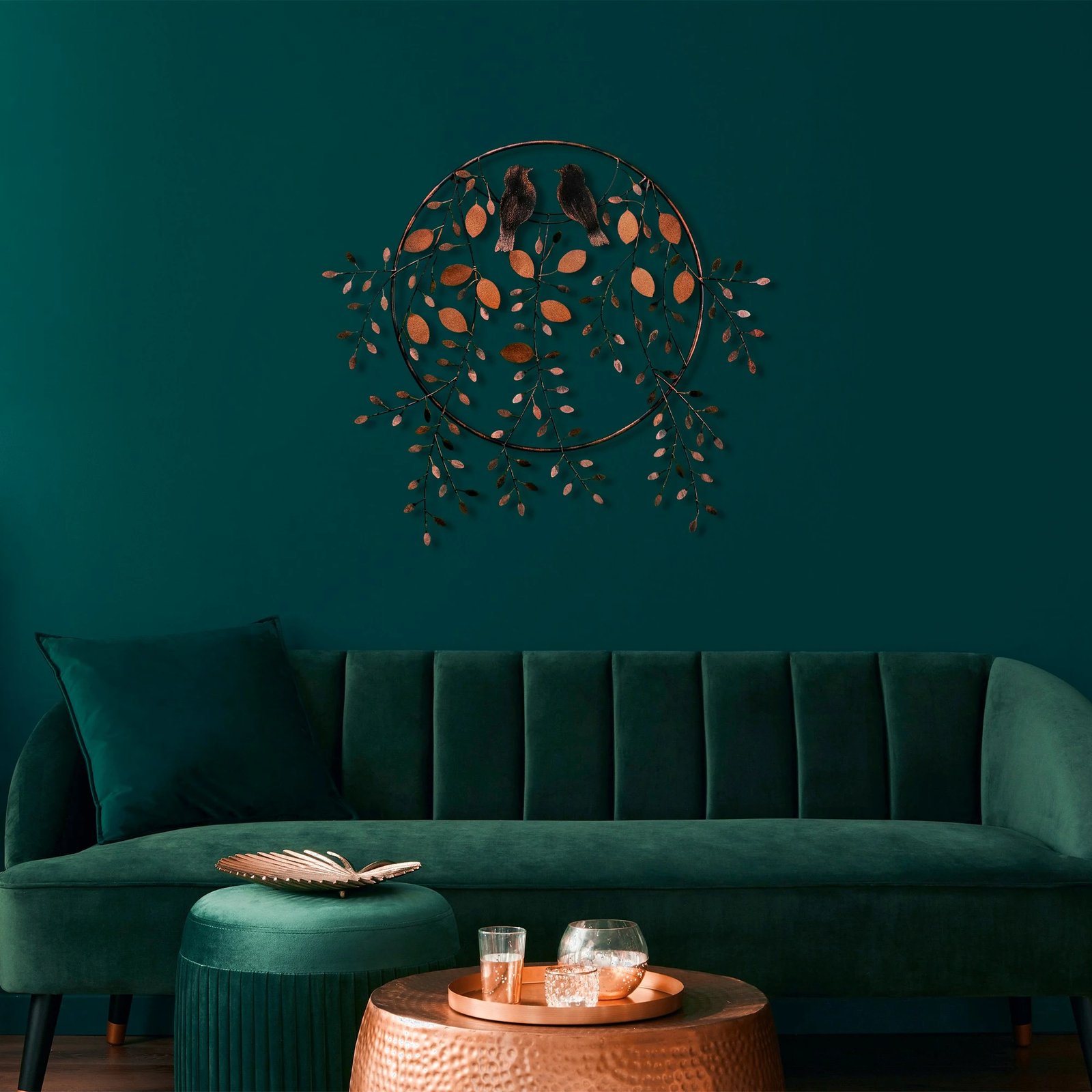 Aksesor dekorativ metalik për mur, Love of Birds 3, shumëngjyrësh, 75x86cm