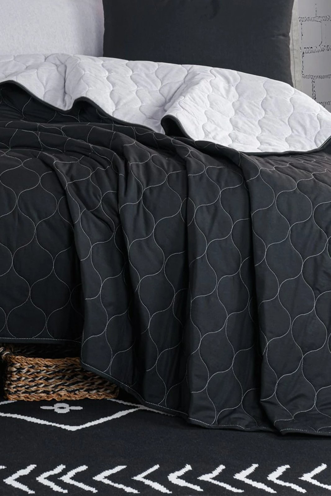 Set mbulesë dysheku dopio, ngjyrë e zezë dhe gri, L'essentiel