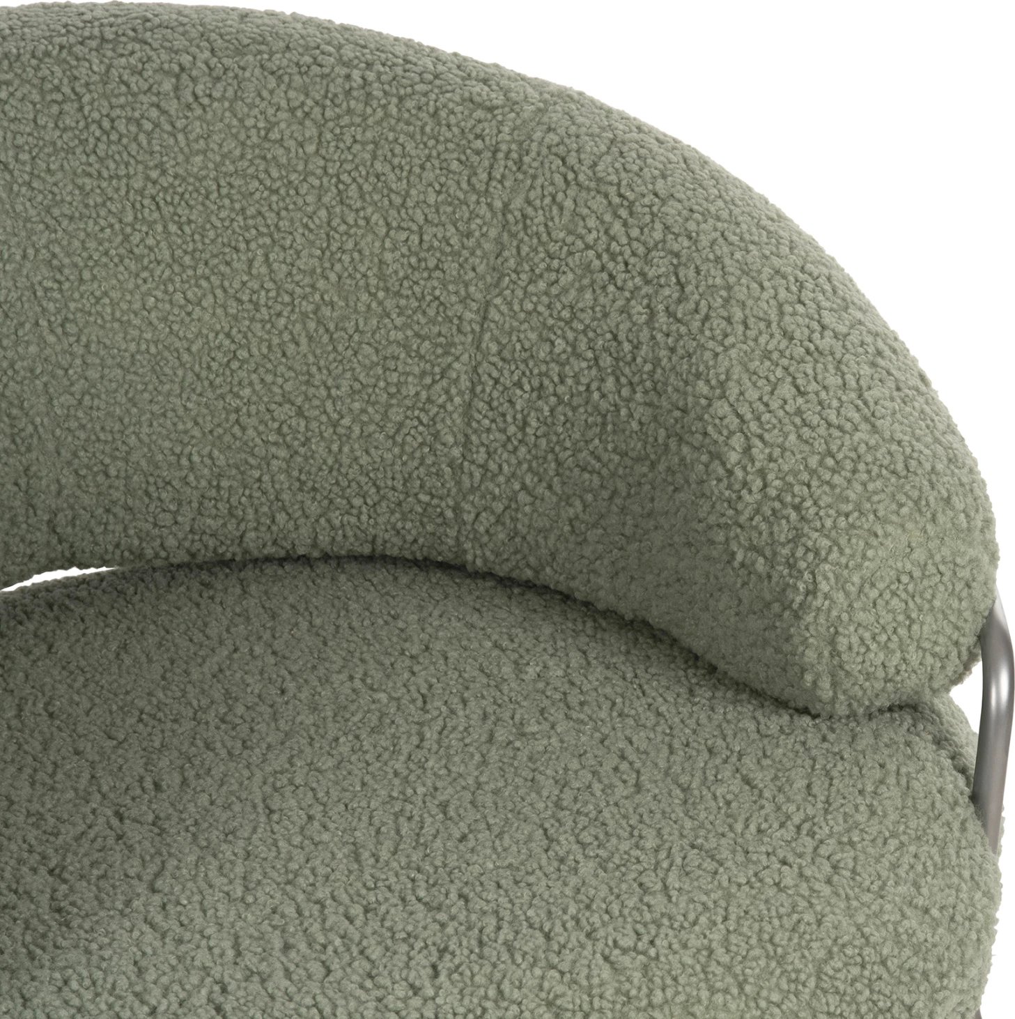 Fotelje TRUDI FH8639.27, ngjyrë fistik, pëlhurë boucle dhe kornizë metalike argjendi, 84x79x76H cm