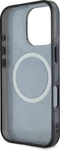 Mbështjellës Guess IML Peony On 4G Background MagSafe për iPhone 16 Pro, zi