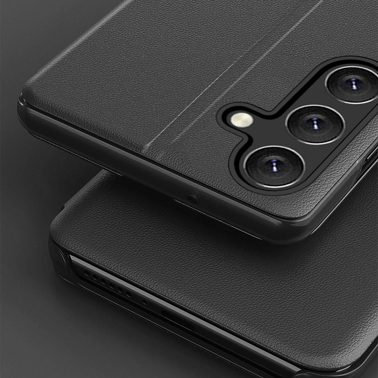Mbështjellës Hurtel Eco Leather View Case për Samsung Galaxy S25+, e zezë