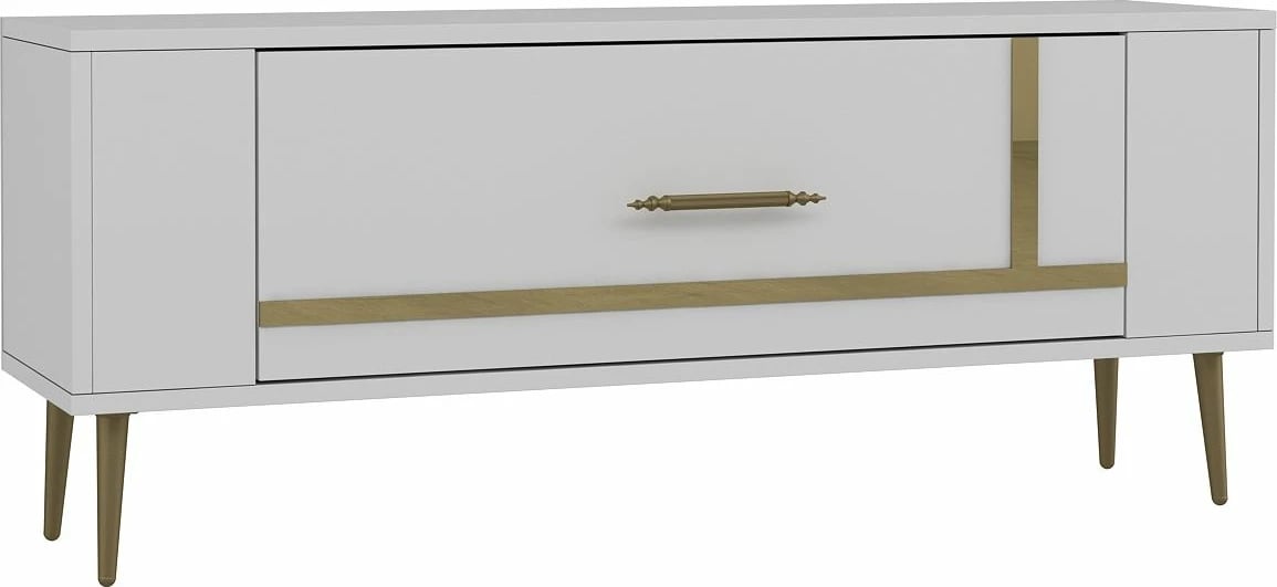 Komodë TV, ngjyrë e bardhë dhe ari, Skye Decor, Retrop1