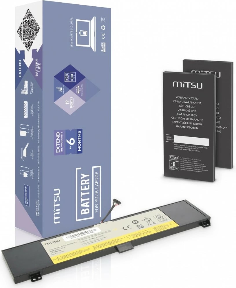 Bateri laptop Mitsu për Lenovo Y50-70/Y50-80/Y70-80, 6400mAh (47Wh), 7.4-7.6V, e zezë