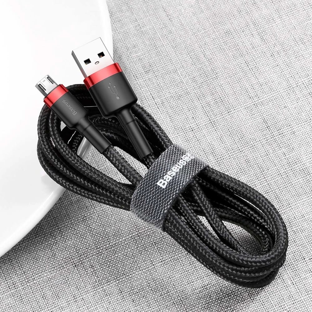 Kabllo Baseus Cafule CAMKLF-C91, USB-A në micro USB, 2m, e zezë/kuqe