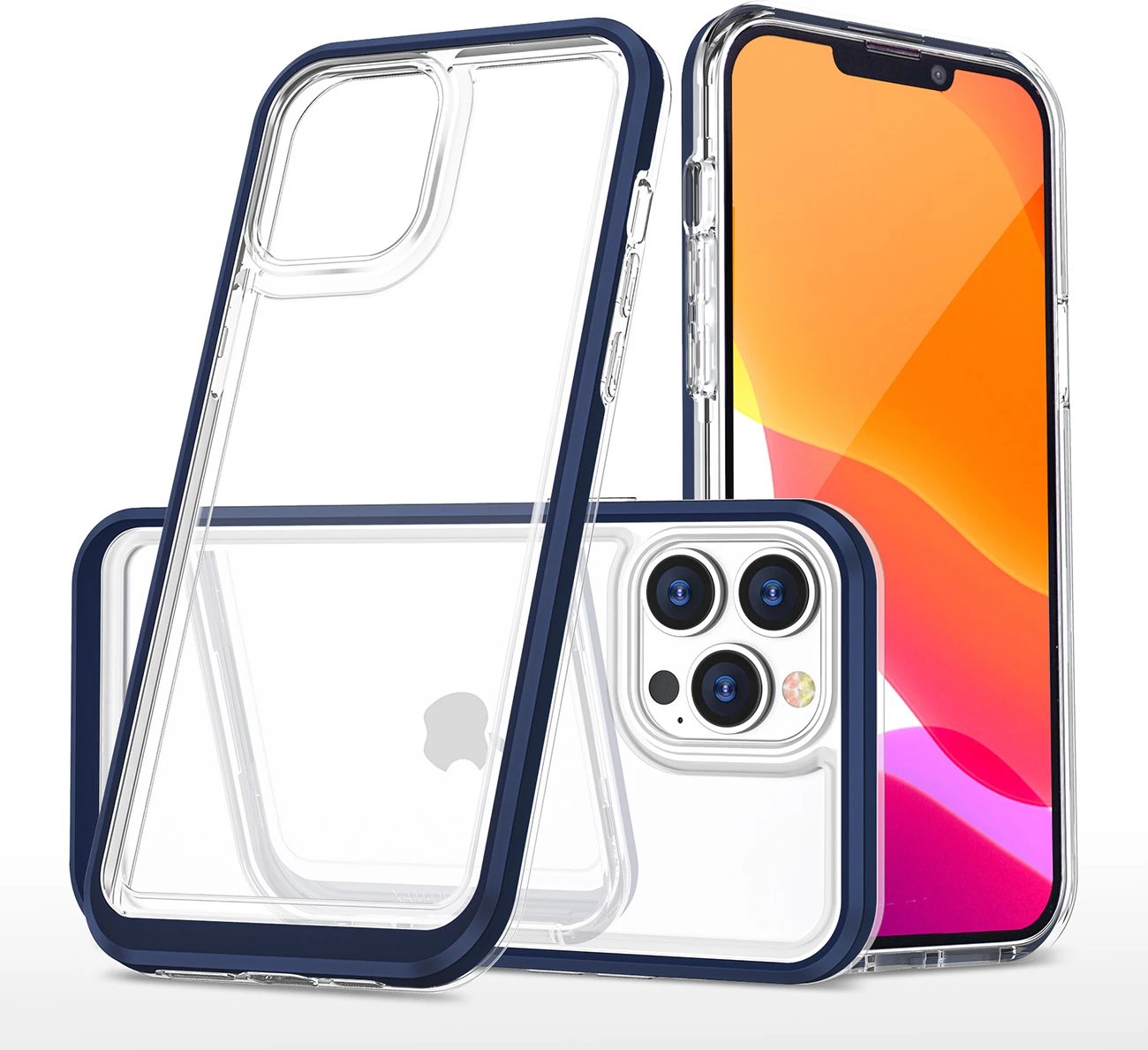 Mbështjellës Hurtel Clear 3in1 për iPhone 14 Pro Max, kornizë kaltër, transparent