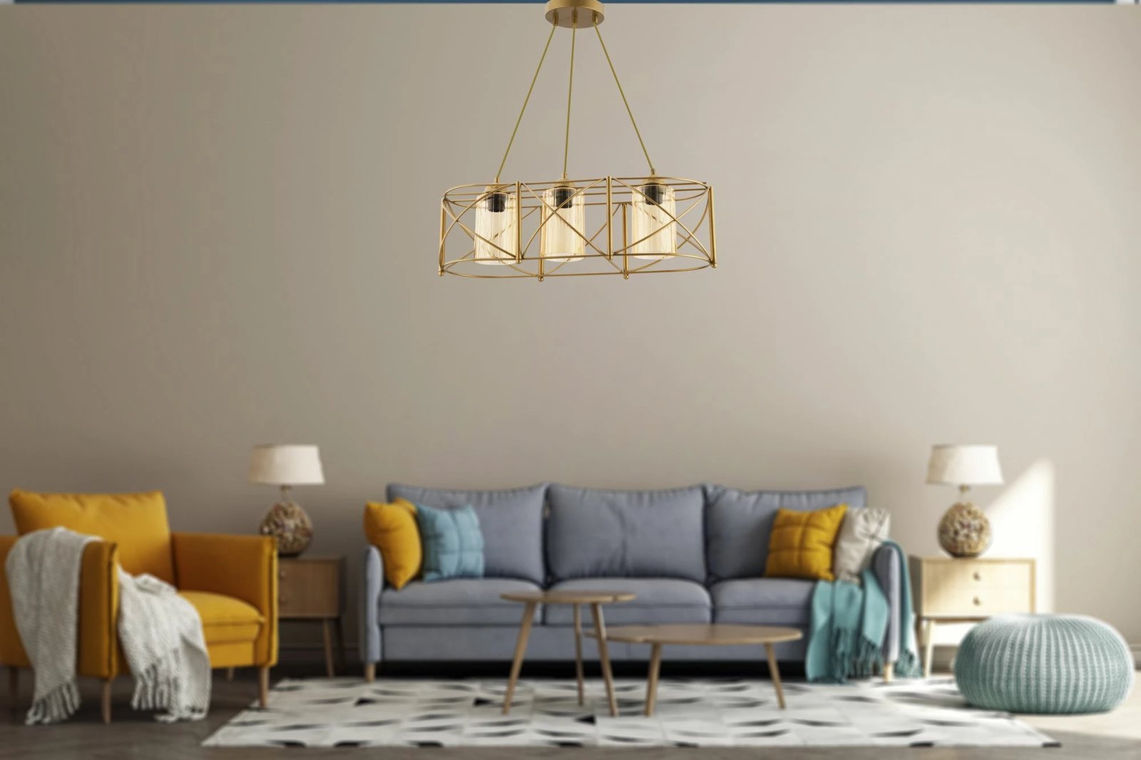 Llambë tavani Opviq, Dratrio, xham, ngjyrë ari dhe e verdhë