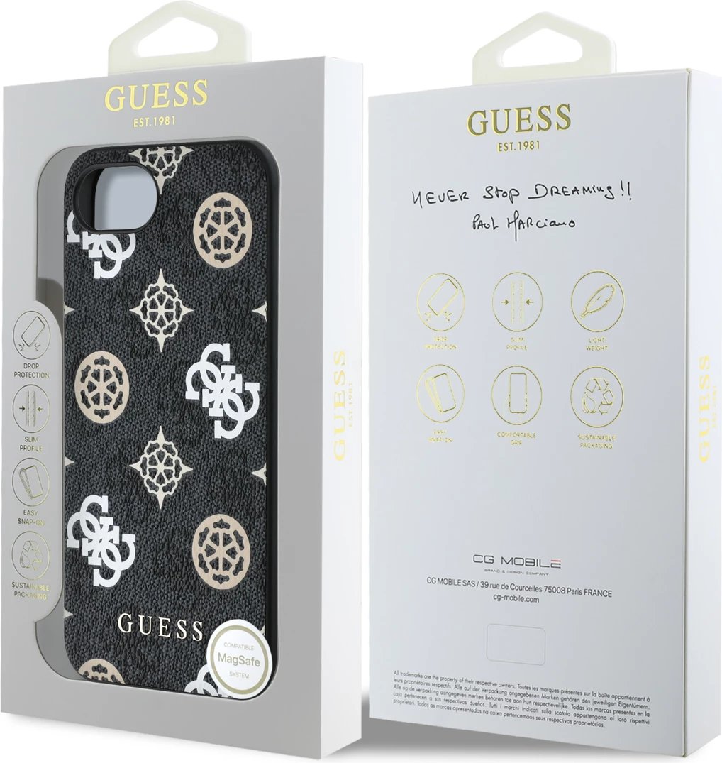 Mbështjellës Guess PU 4G Peony me MagSafe për iPhone 16e, i zi Mbështjellës Guess PU 4G Peony me MagSafe për iPhone 16e, i zi