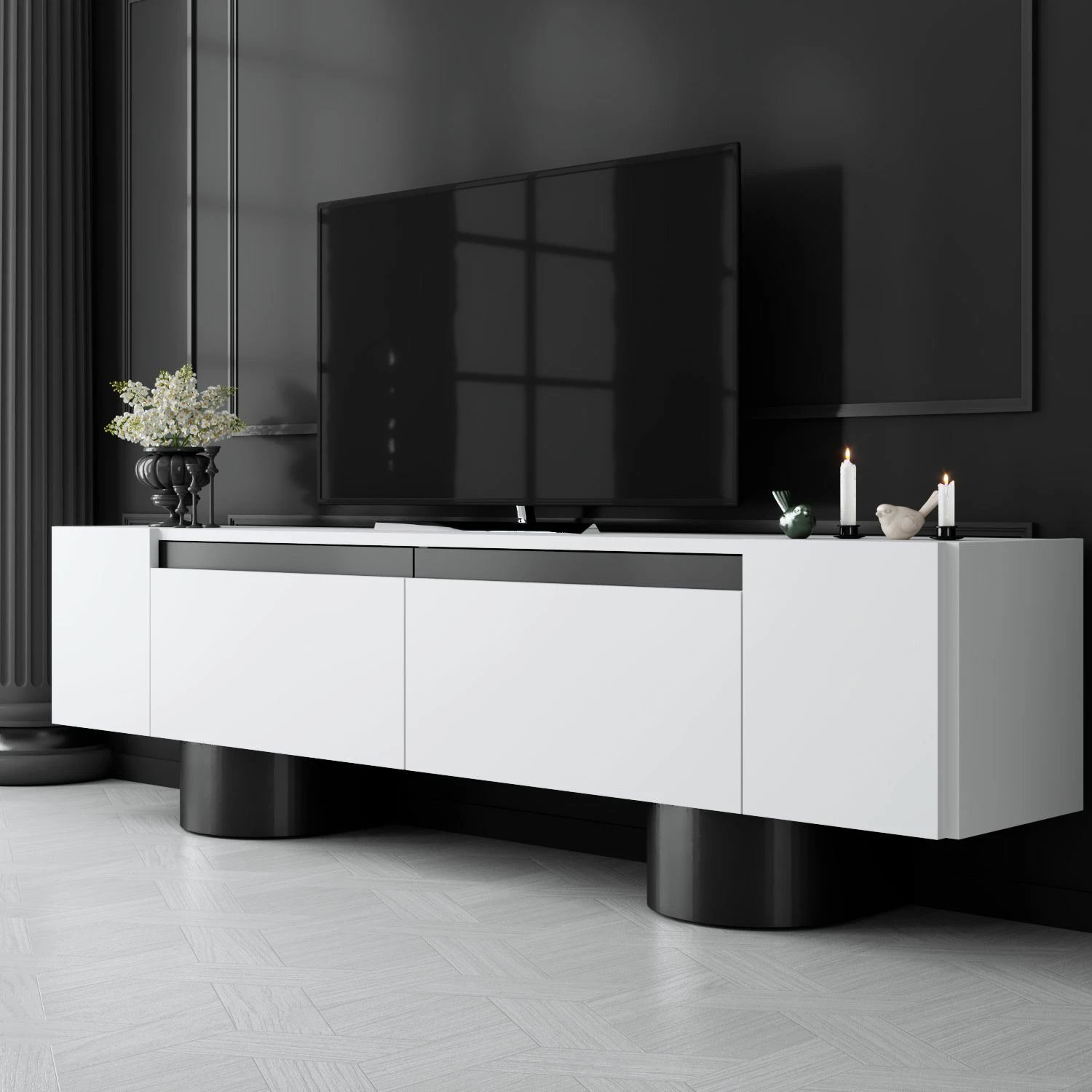 Komodë për TV Hanah Home, Bohem, e bardhë, e zezë