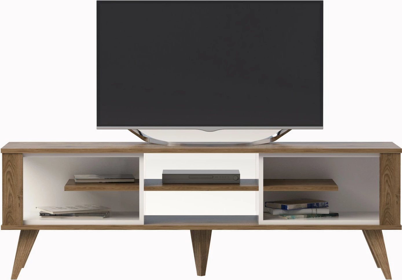 Komodë TV Skye Decor, ngjyrë lis dhe e bardhë, Ionis