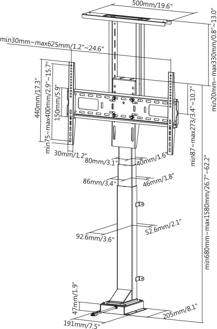 Kasë elektrike me mbajtëse për TV Maclean MC-866, për TV 37-65", e zezë