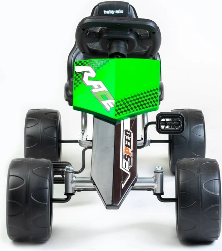 Go-kart me pedale, Baby Mix, Speedy, transmision me zinxhir me përpara/mbrapsht, ulëse e rregullueshme, rrota plastike 30 cm, jeshile